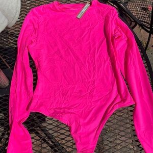 Skims Fits Everybody Long Sleeve Neon Pink Sz L Large Bodysuit